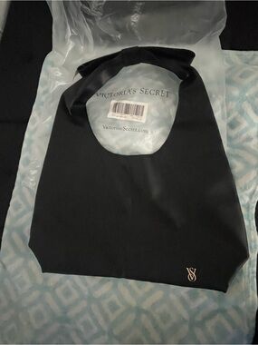 Victoria's Secret Black Satin Knot Handle Tote